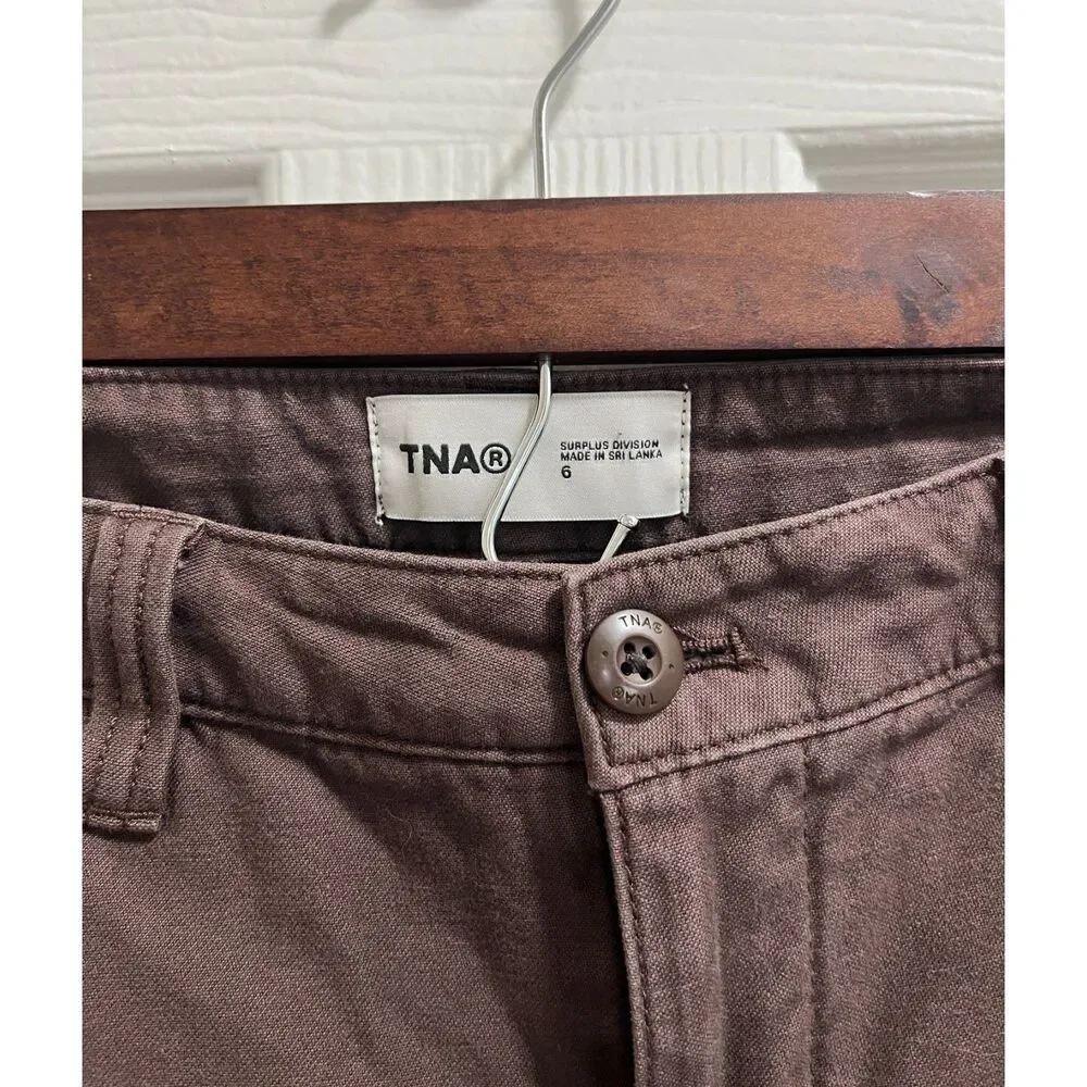TNA Aritzia Supply Cargo Pants Size 6 Rich Mocha Relaxed Adjustable